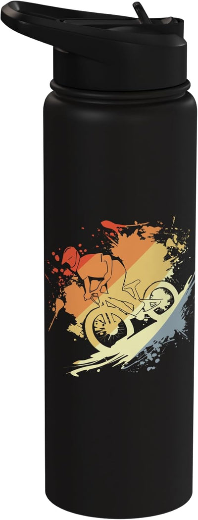 Botella de agua acero inoxidable aislada estilo retro para bicicleta de montaña