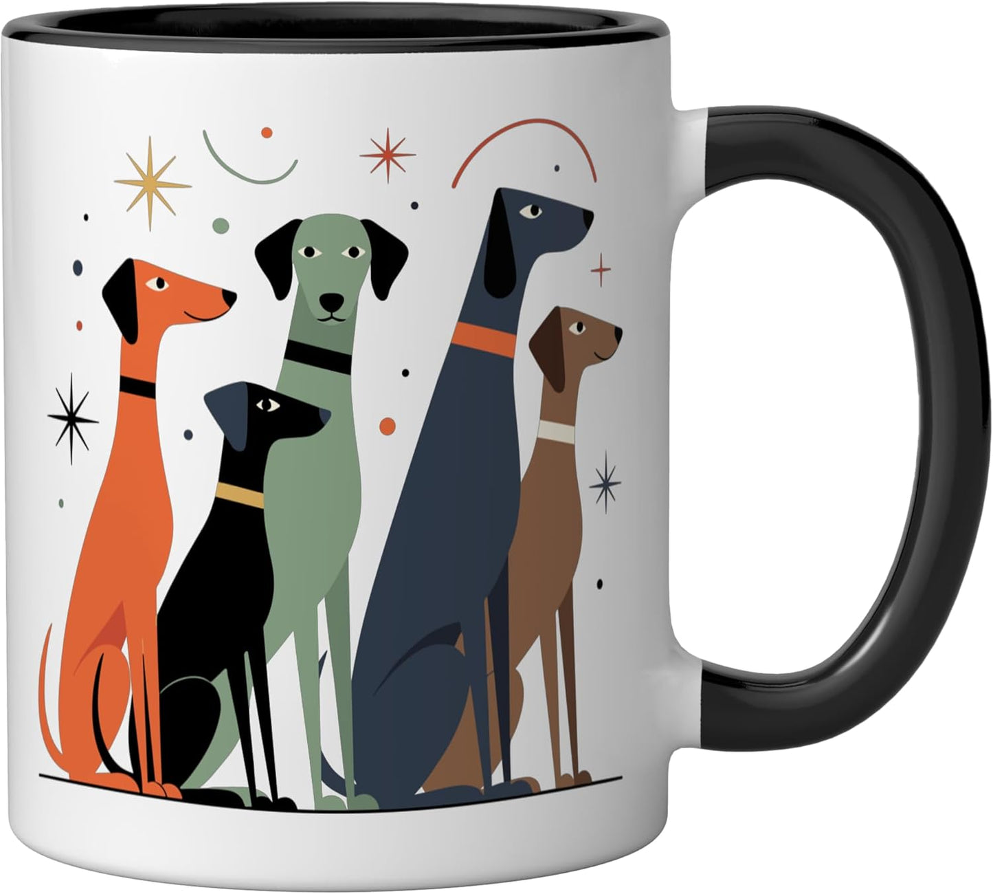 Taza cerámica estilo mid-century y atomic age negra/blanca