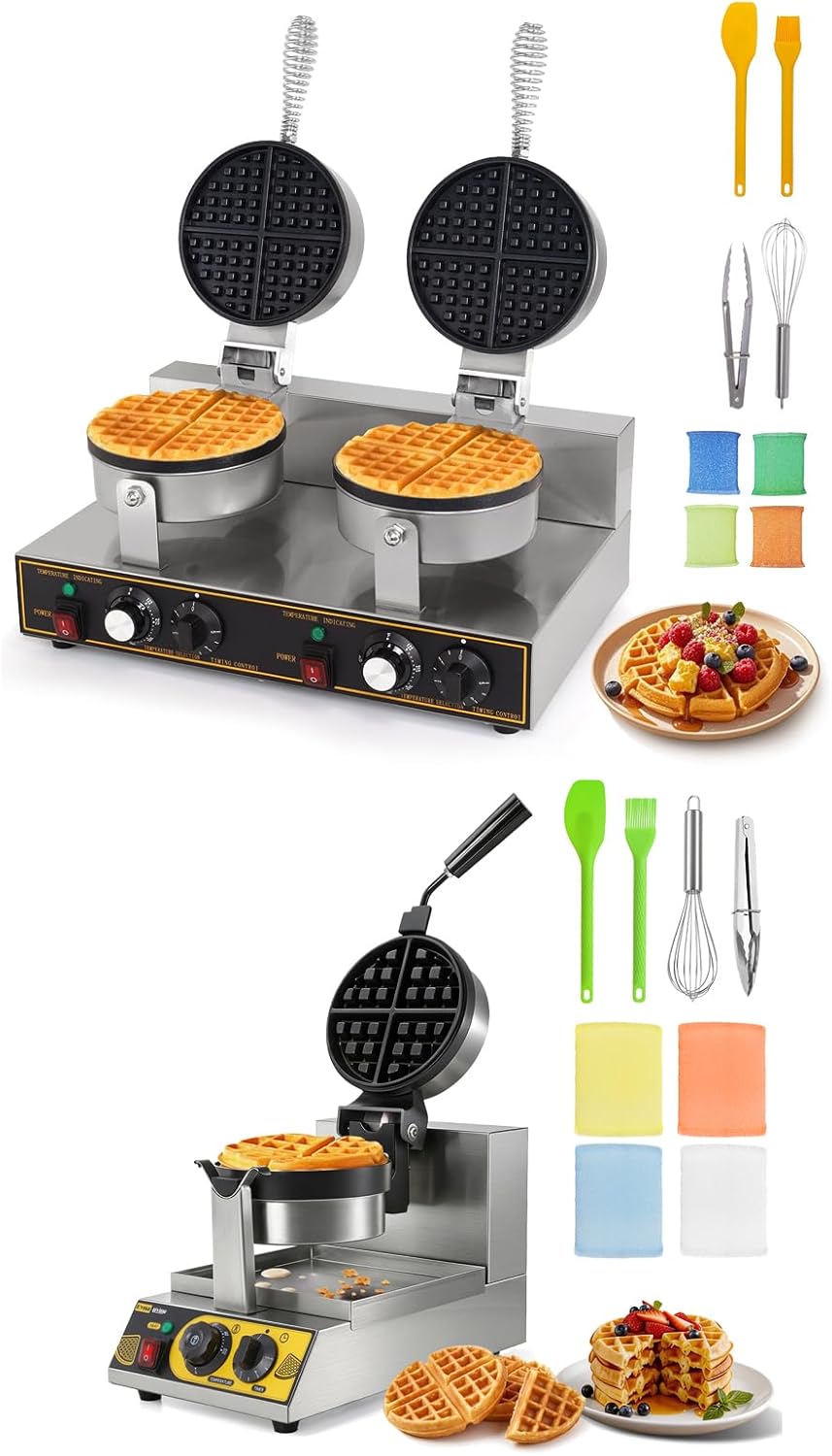 Máquina gofres doble cara 2400W y waflera belga 1200W