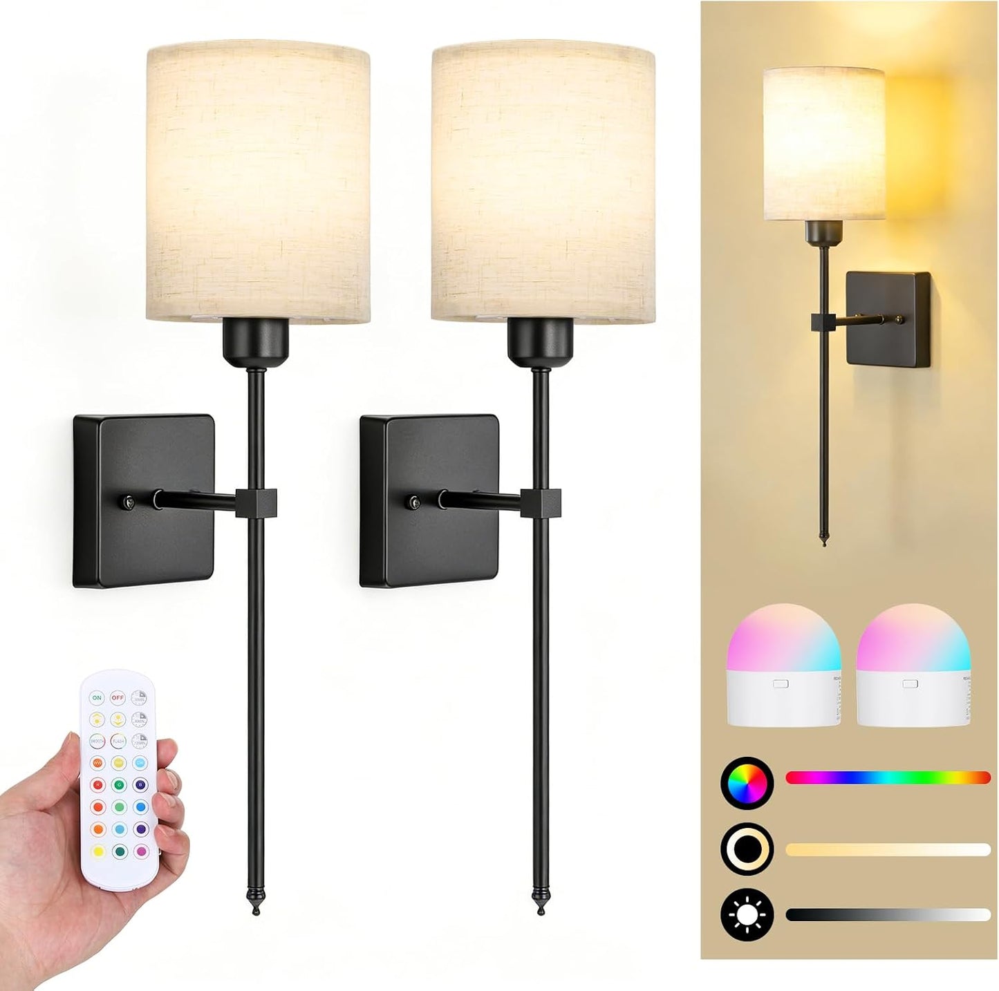 2 Apliques Pared Inalámbricos Negros 5300mAh