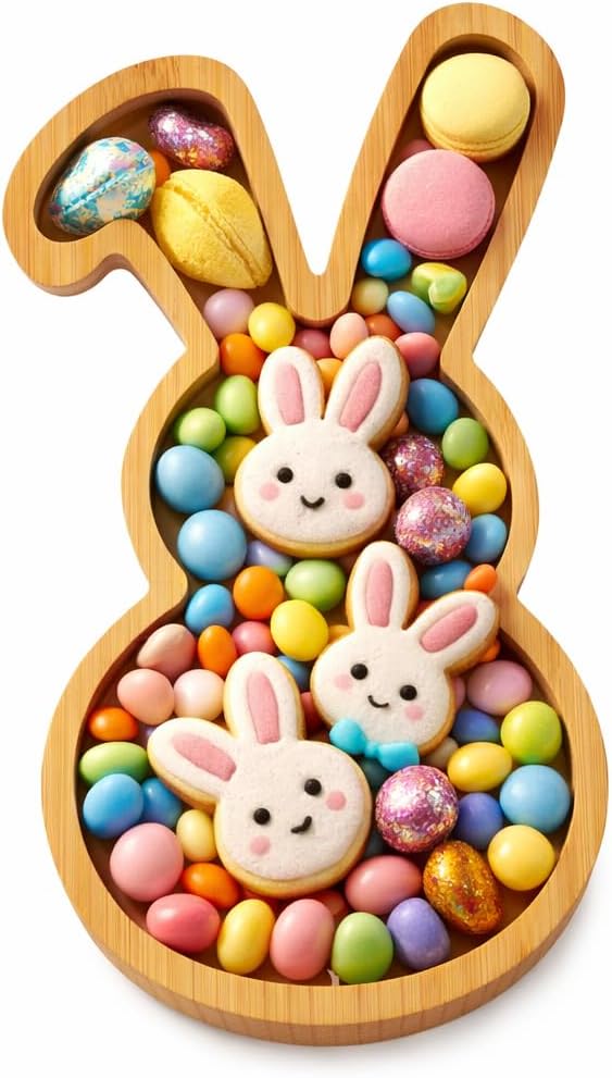 Plato de conejo de Pascua de bambú 11 pulgadas para dulces y frutas