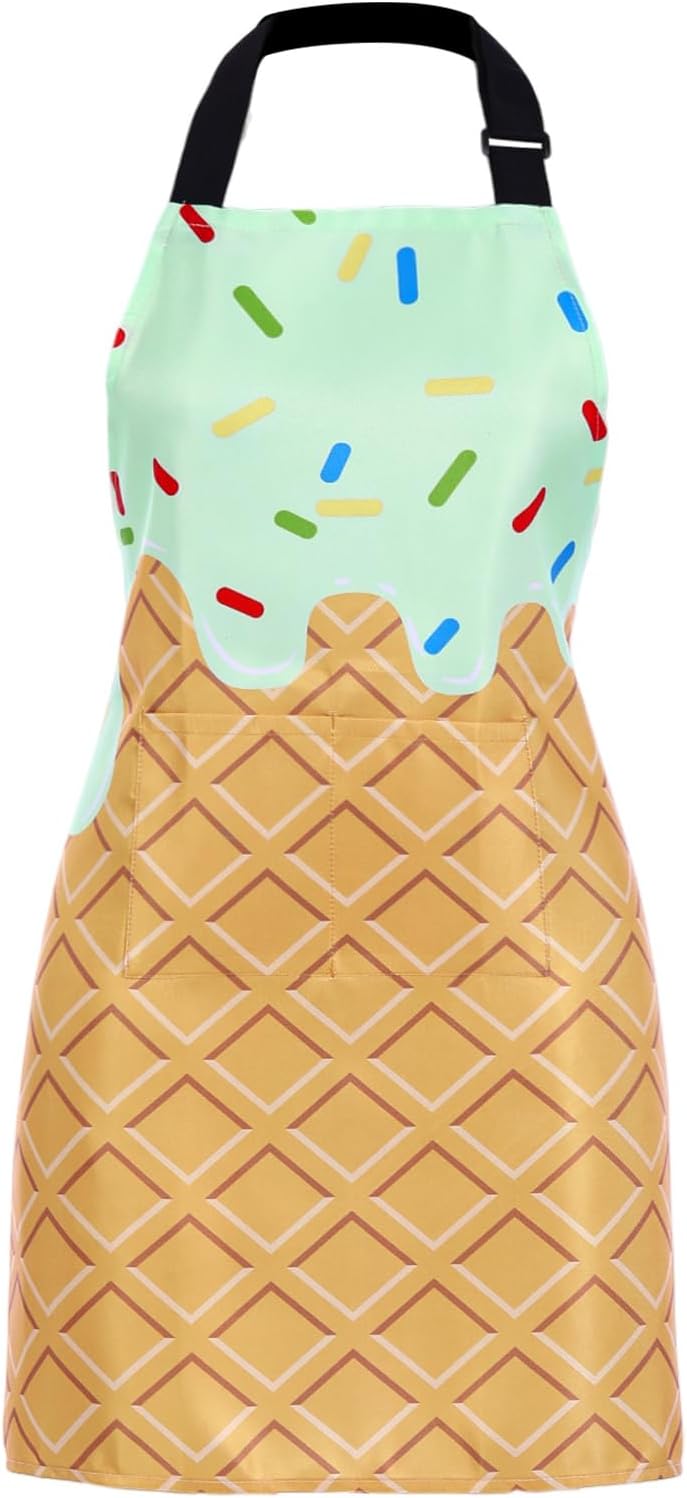 Delantal de helado para mujer con cuello ajustable y bolsillos unisex