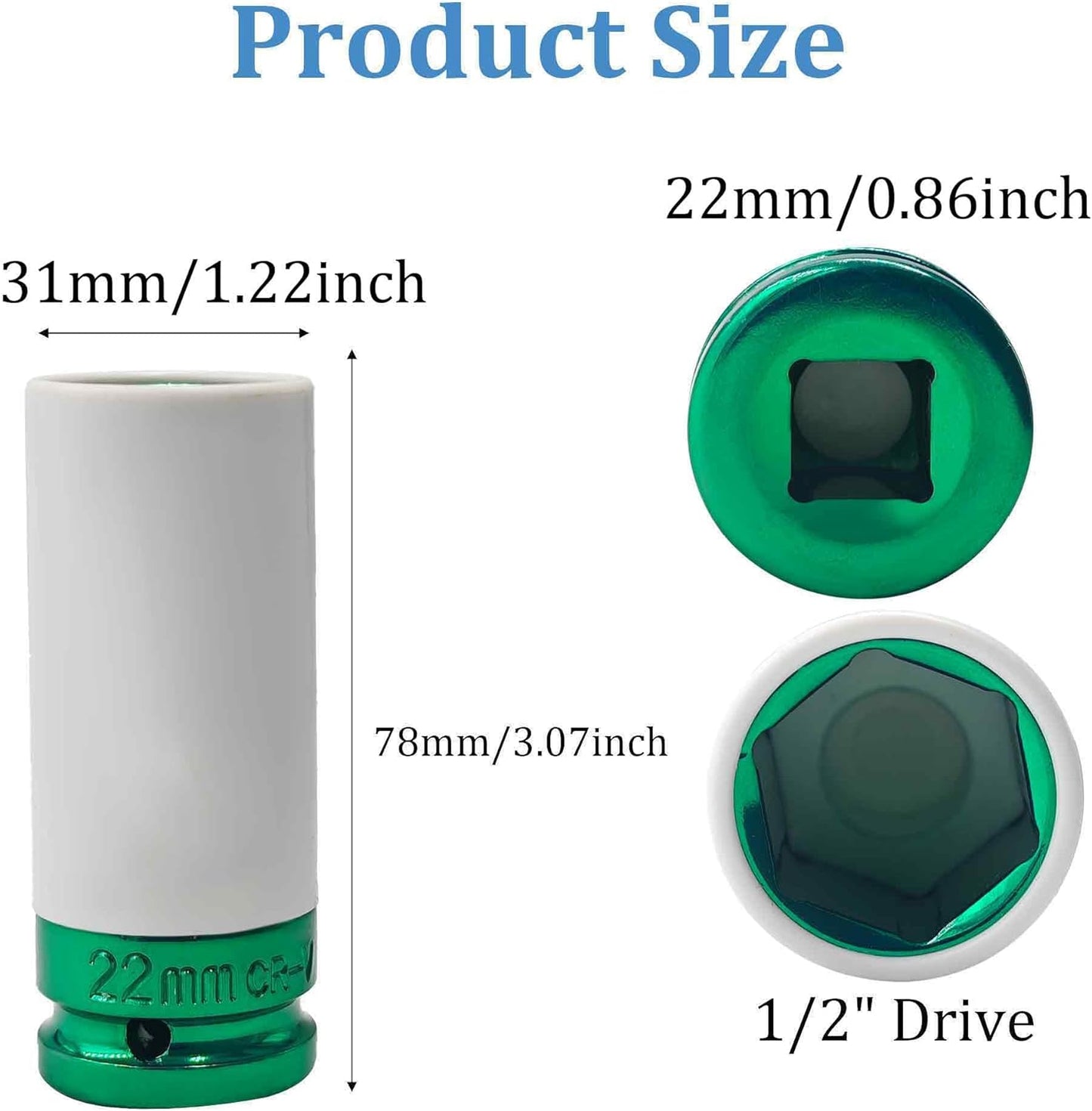 Socket impact 22mm acero cr-mo para llantas automotriz