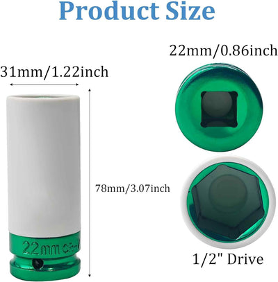 Socket impact 22mm acero cr-mo para llantas automotriz