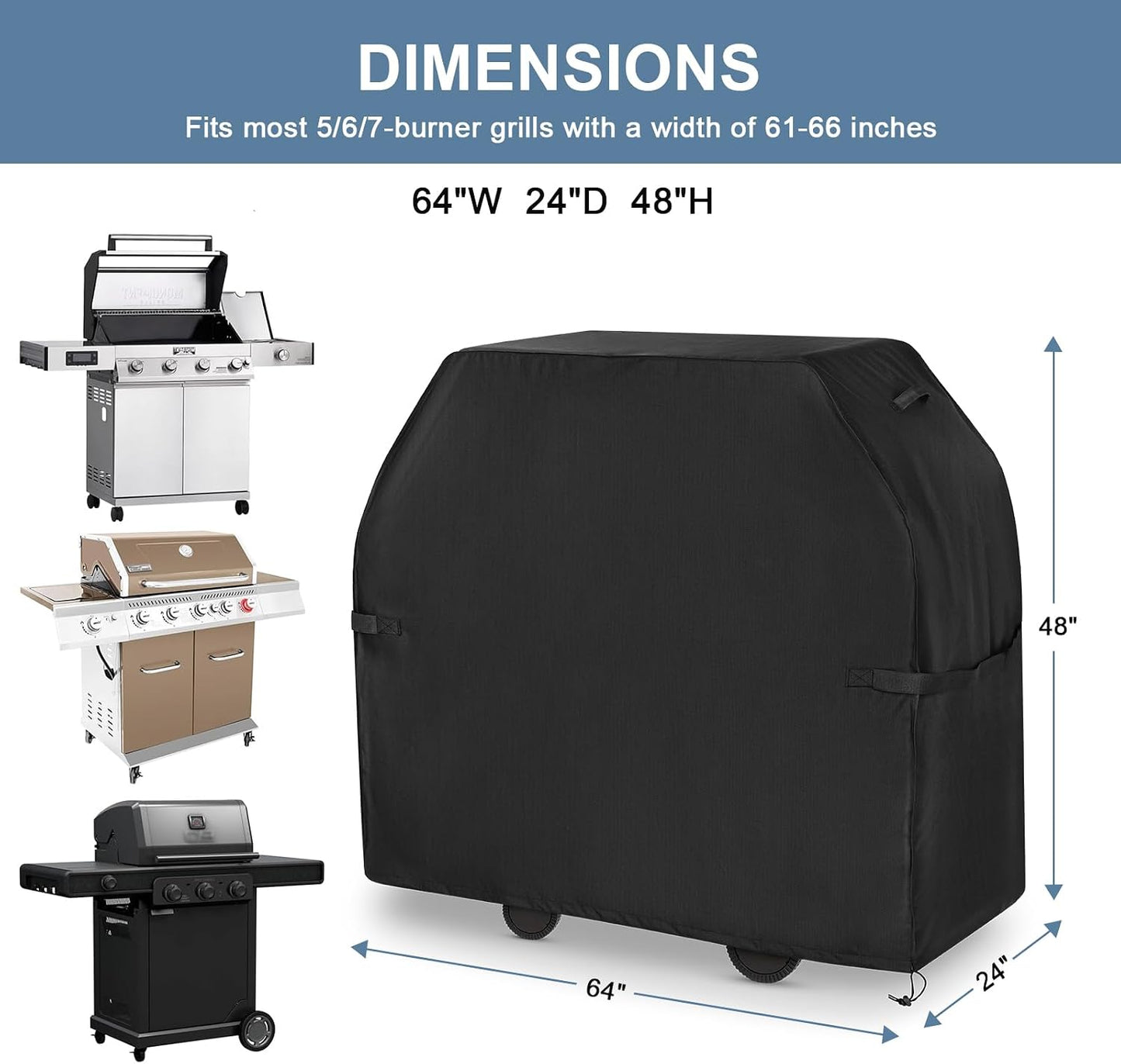 Funda parrilla al aire libre 64pulg resistente UV con correas