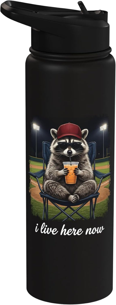 Botella de agua acero inoxidable aislada Iced Coffee Raccoon