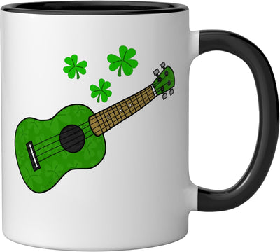 Taza Cerámica Ukulele St Patrick's Day Negro/Blanco