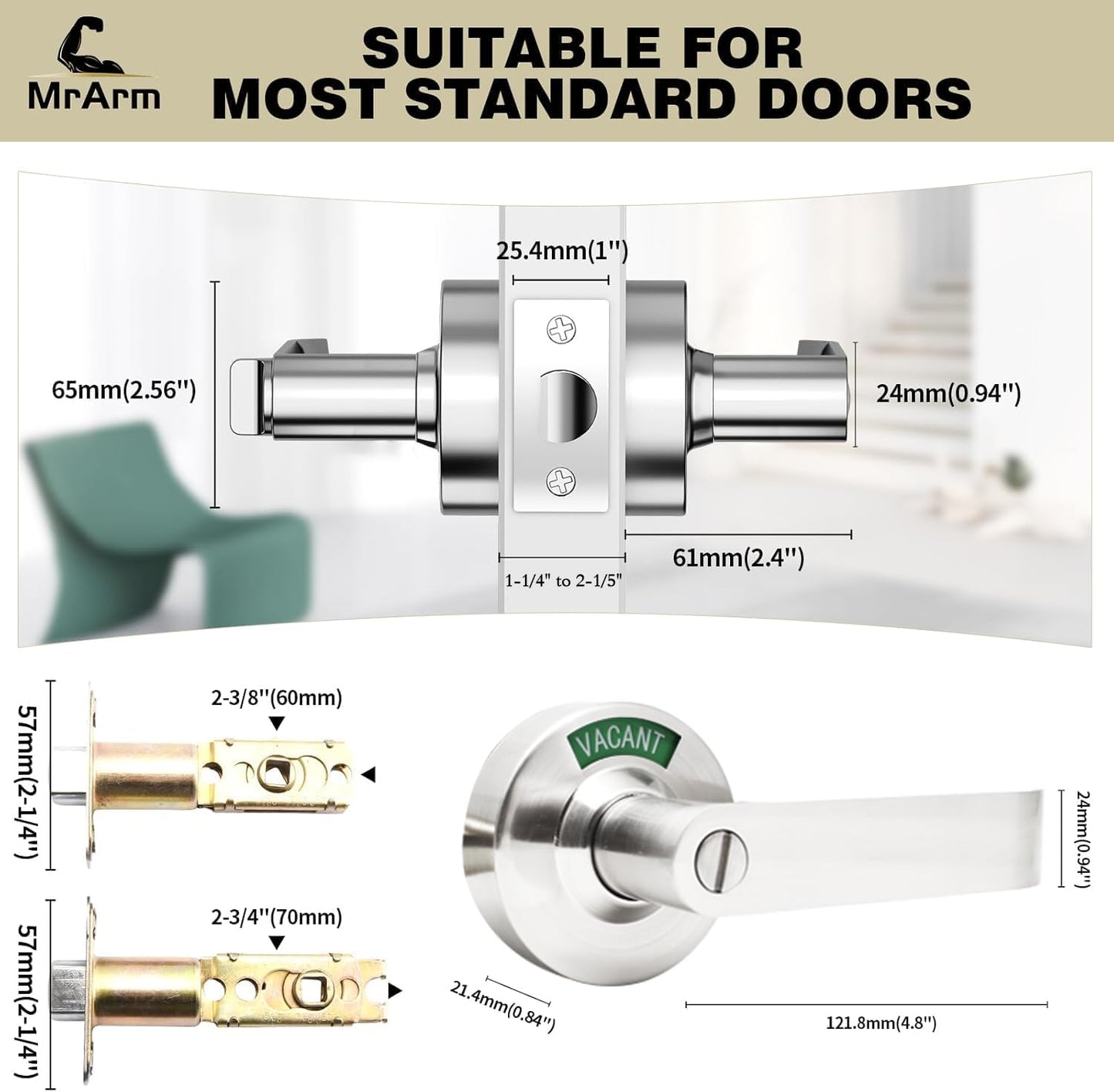 Indicador privacidad baño para puertas 1-1/4 a 2-1/5 pulg