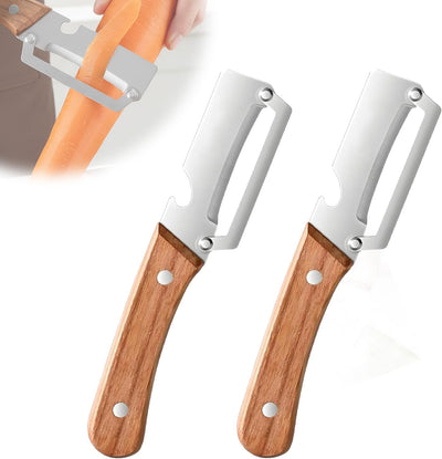 Pelador 2en1 acero inox mango madera abridor botellas