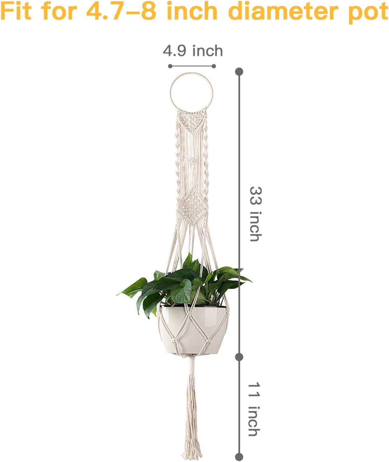 Colgador plantas macramé cesta 43.3pulg color crema