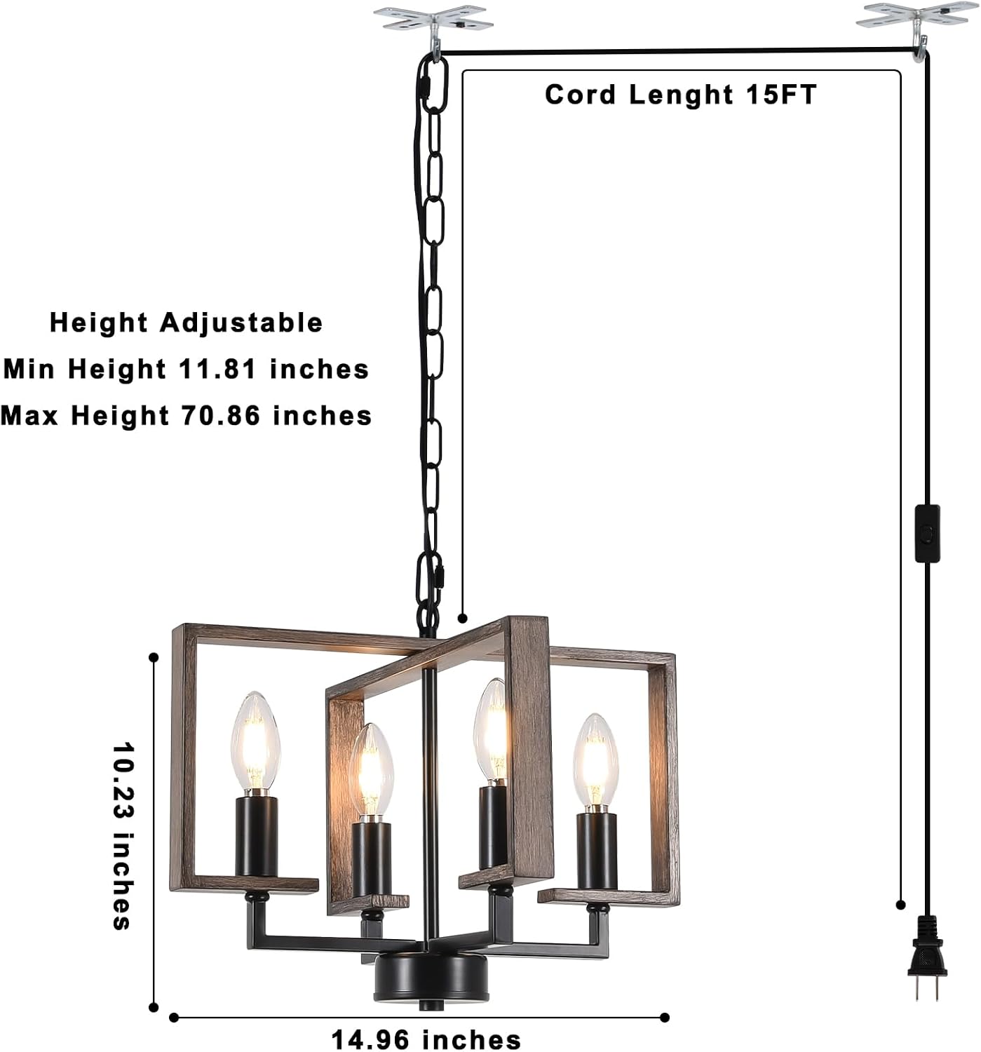 Candelabro enchufable 4 luces geométricas 15ft para comedor sala