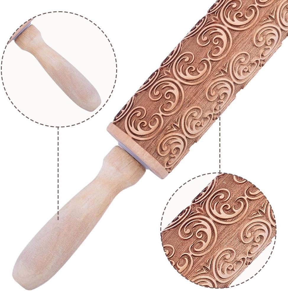 Rodillo de madera en relieve 3D de ratán para hornear galletas