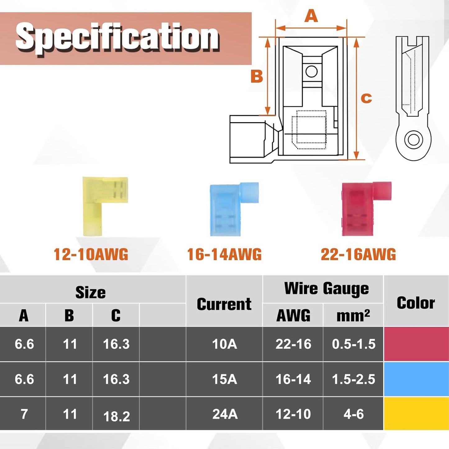 Set 90 Pzas Conector Espátula AWG con Terminal Nylon