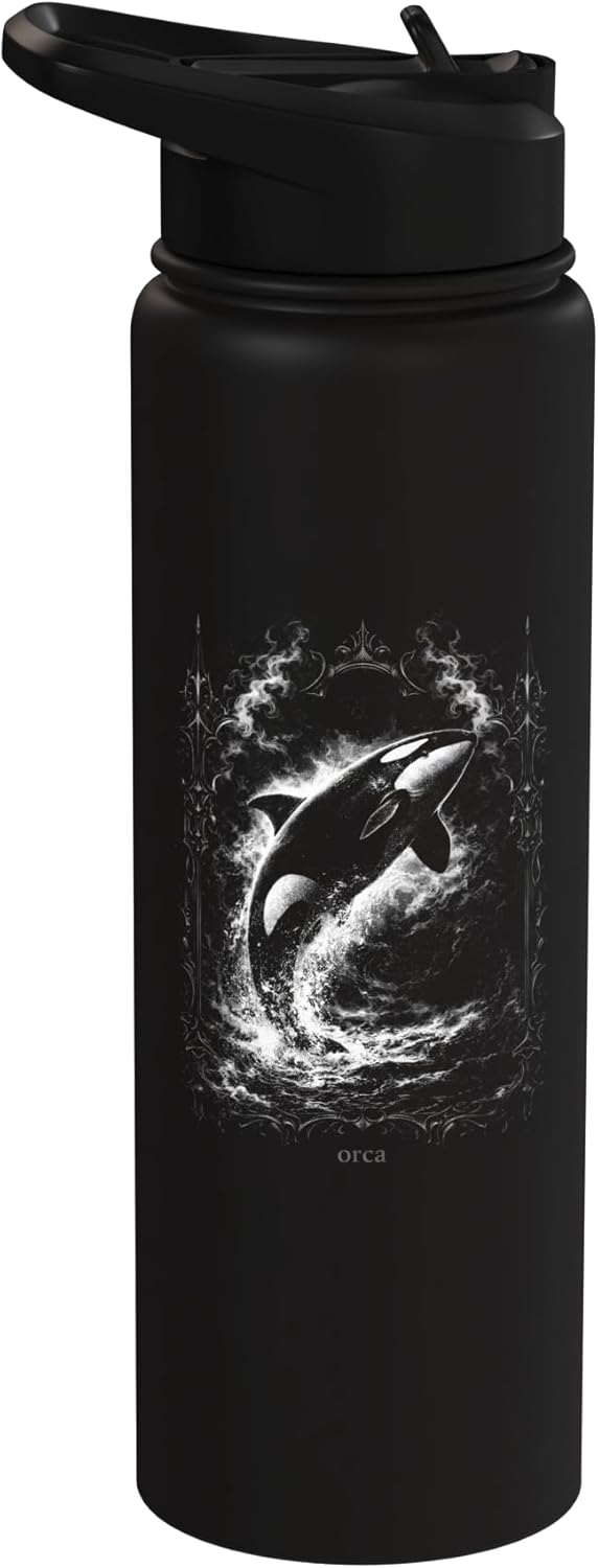 Botella agua acero inox aislada con dibujo ballena