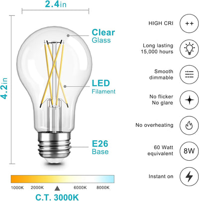 Pack 6 Bombillas LED Edison A19 Vintage Regulables 3000K E26