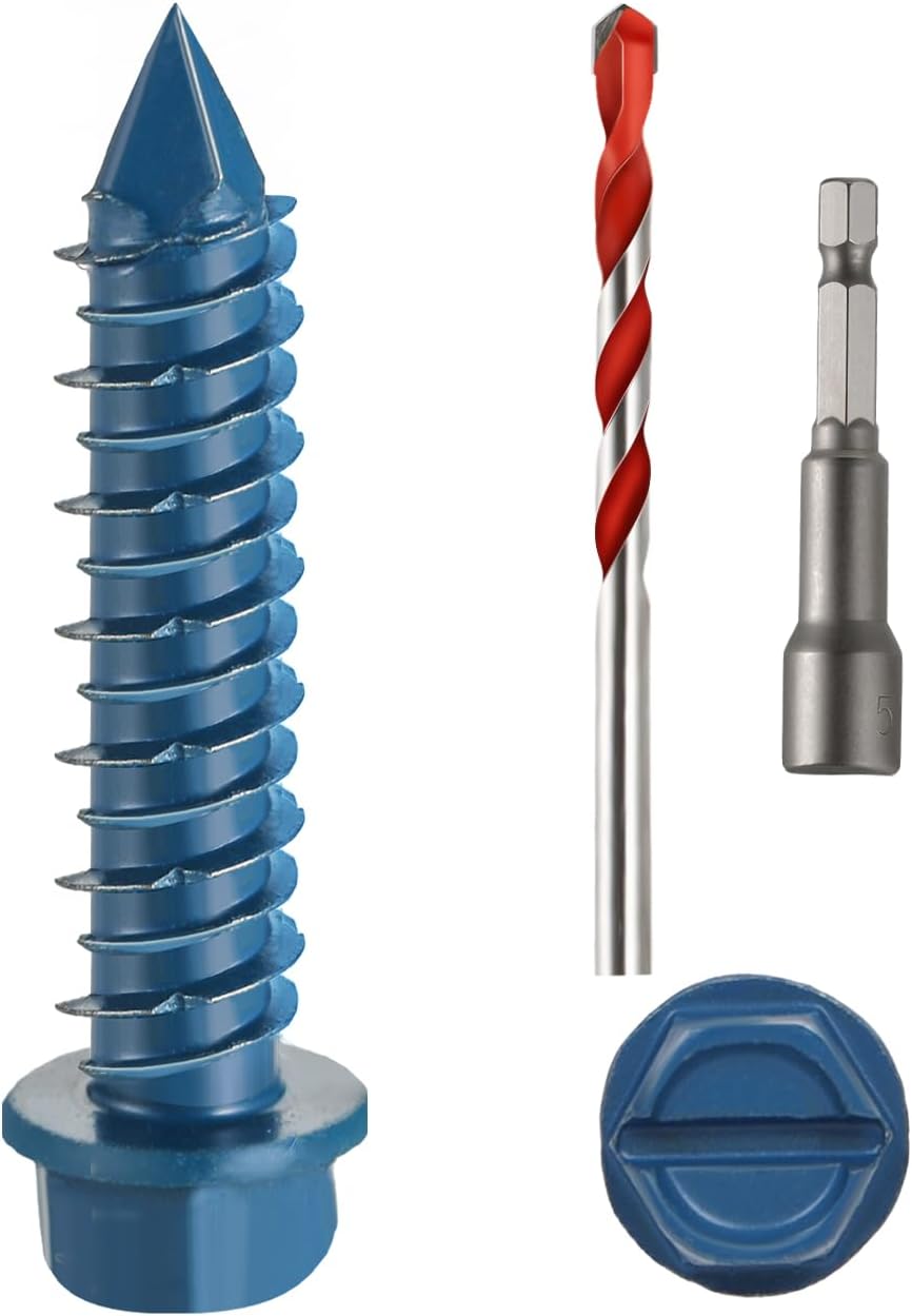 Tornillos hormigón 3/16x1 set 100pzas cabeza hexagonal azul
