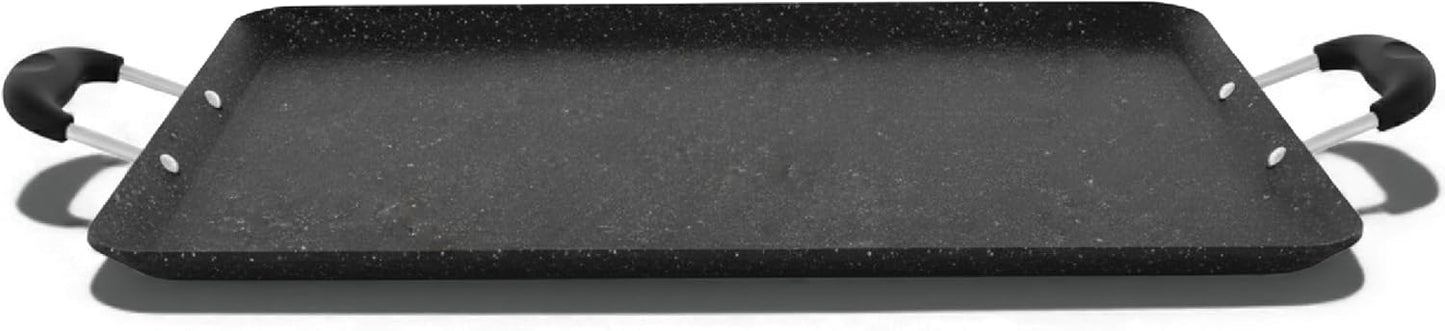 Sartn doble para estufa de aluminio de mrmol 18.75 pulgadas con asas resistentes al calor