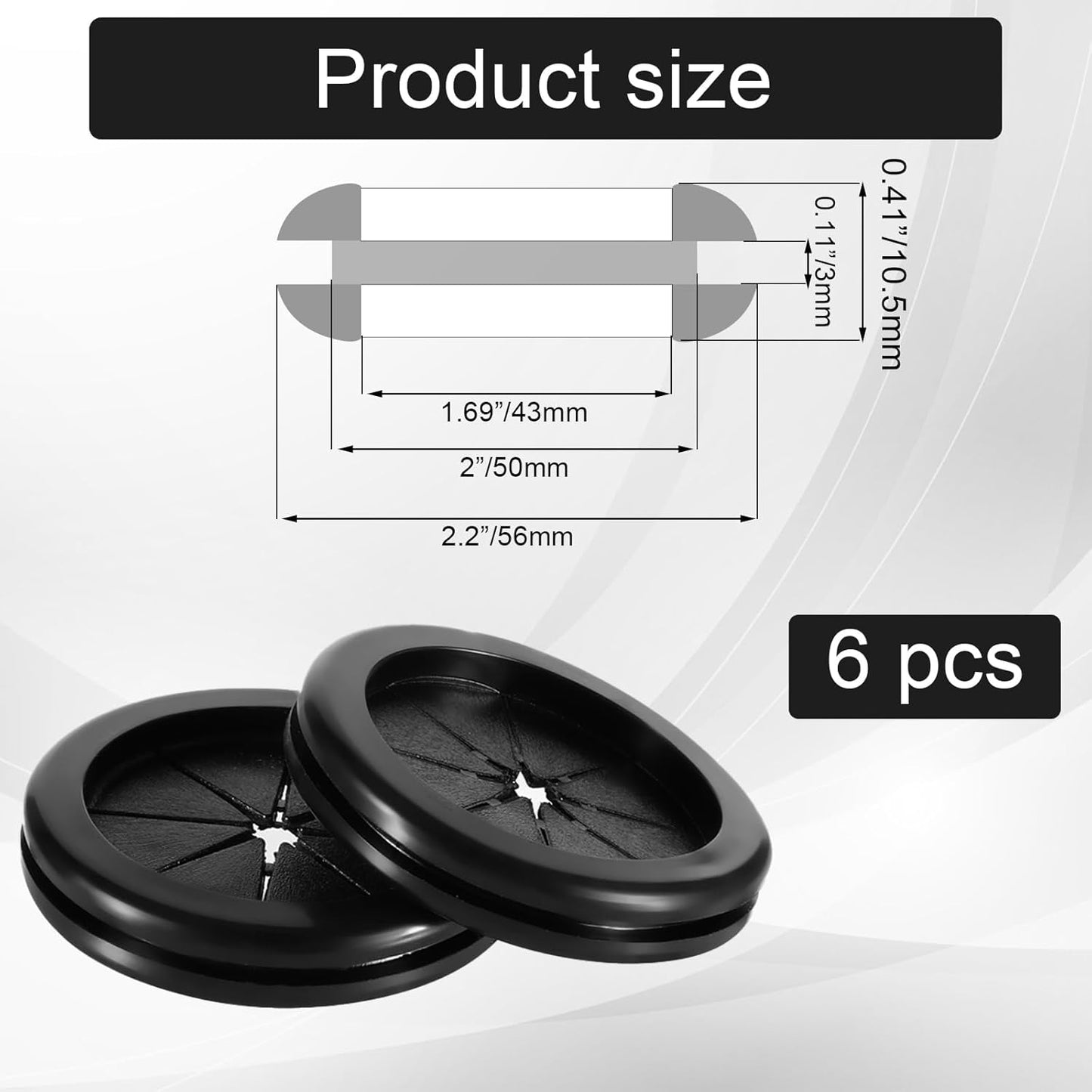 6 Pzas Grommets para Cables Negro 2pulg