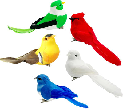 5 Pzas Pájaros Artificiales Decorativos Realistas Jardín Navidad