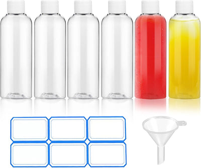 6 Botellas Plástico Transparente 2oz con Tapas para Jugo y Cuidado