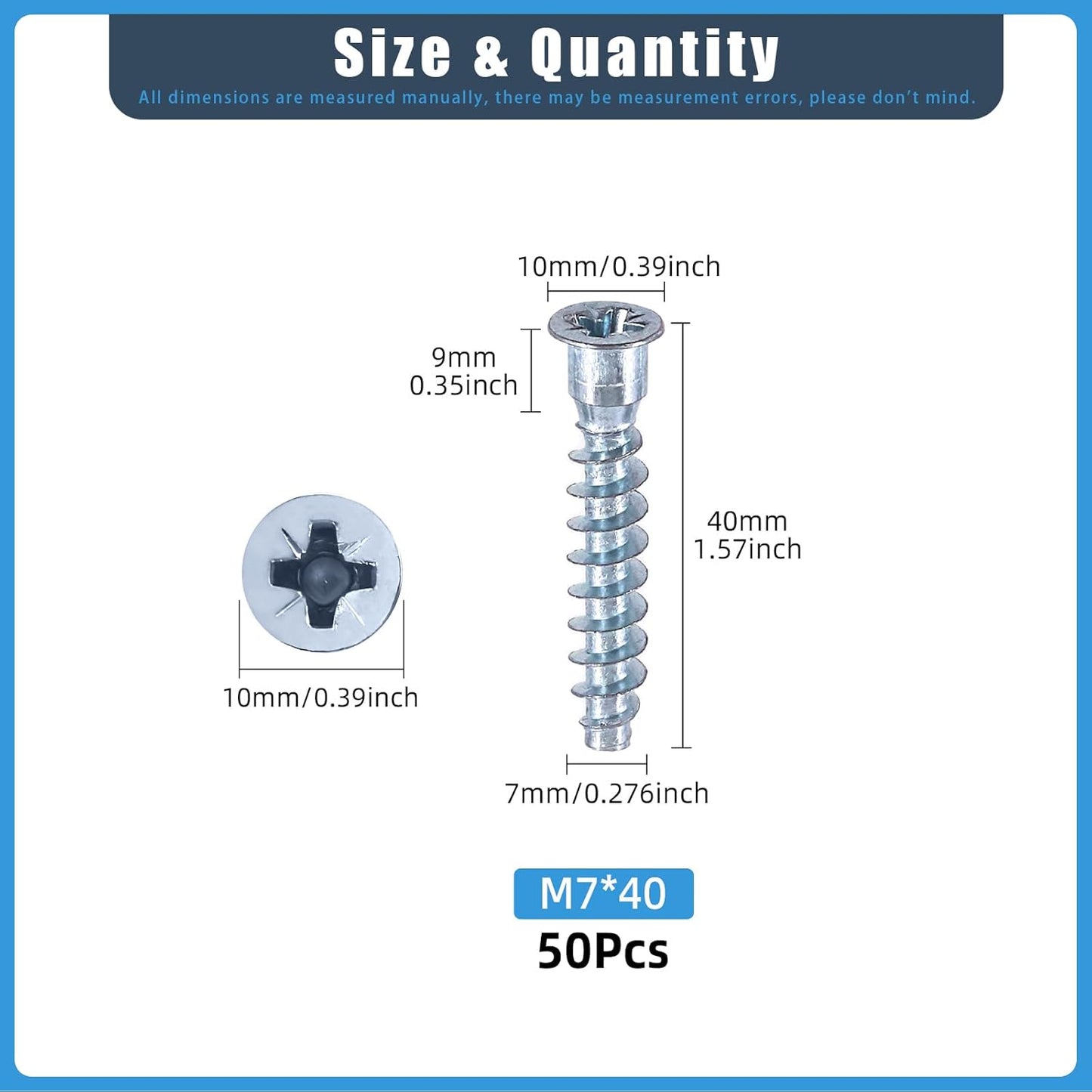 Kit 50 tornillos Pozi M7x1.575pulg acero carbono
