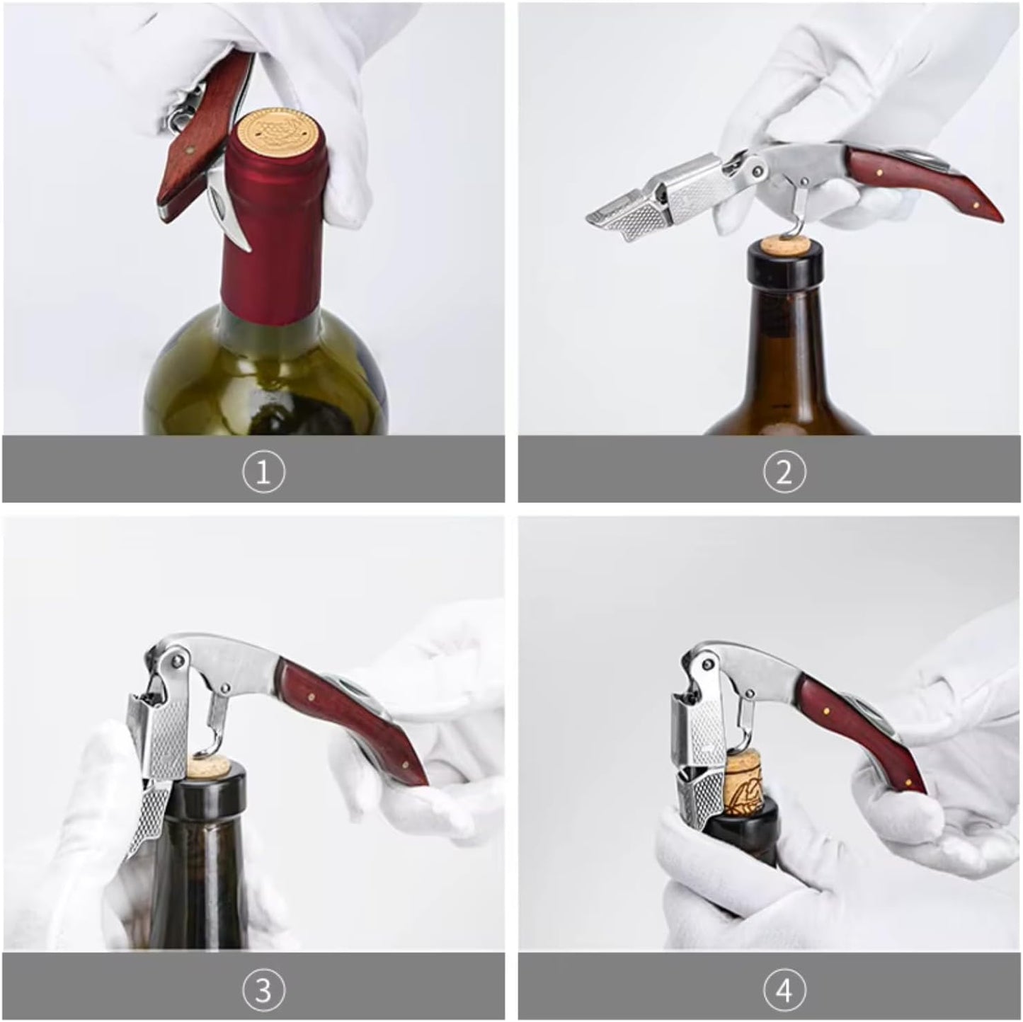 Sacacorchos profesional con mango de madera y llave de vino de acero inoxidable
