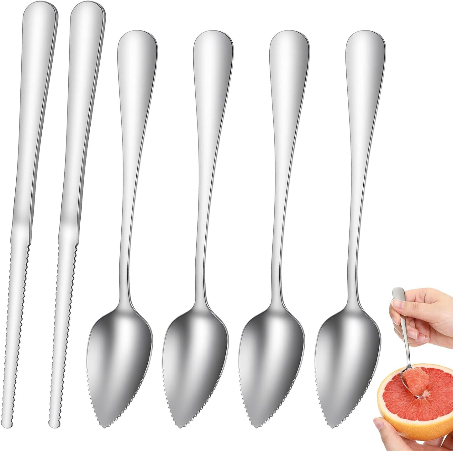 Set 6 cucharas pomelo acero inox con borde dentado