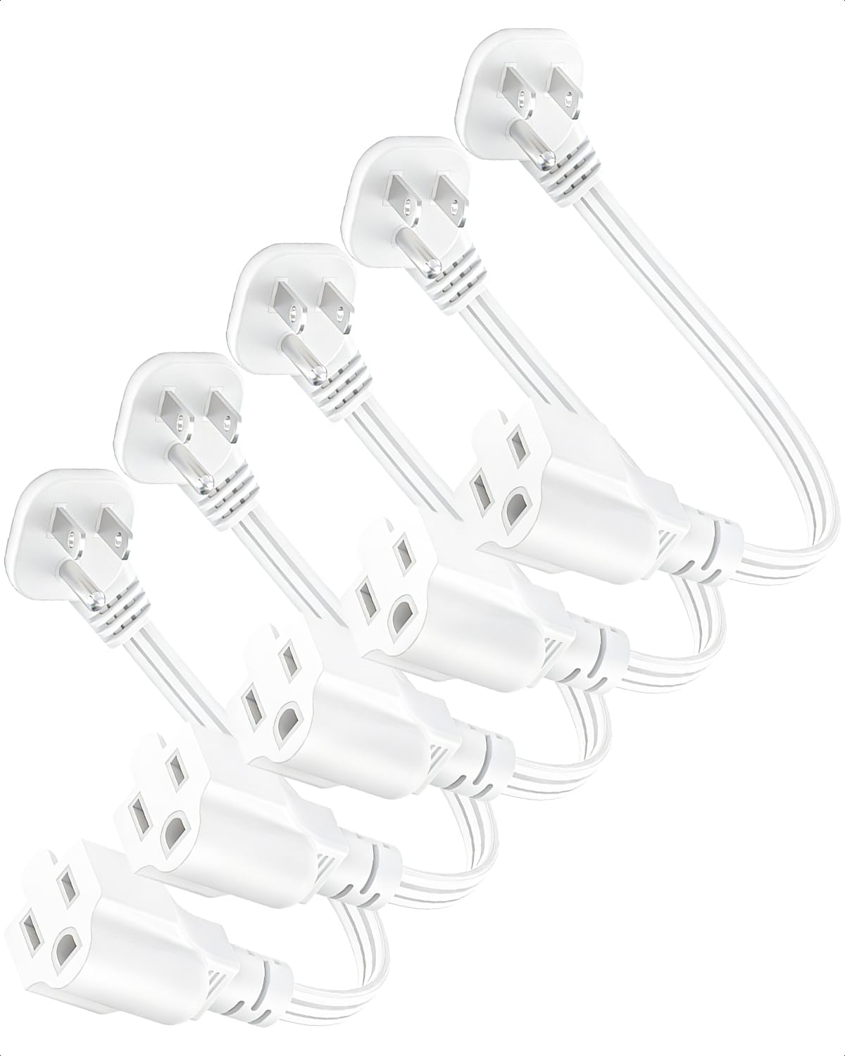 Cable extensión plano 1 pie enchufe blanco 90 grados 3 clavijas