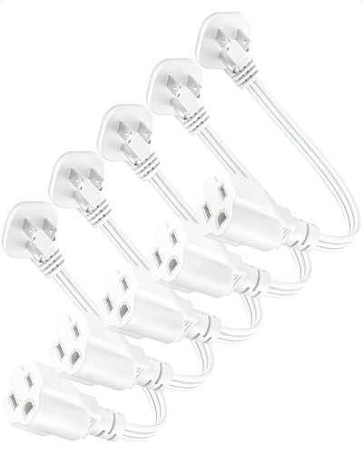 Cable extensión plano 1 pie enchufe blanco 90 grados 3 clavijas
