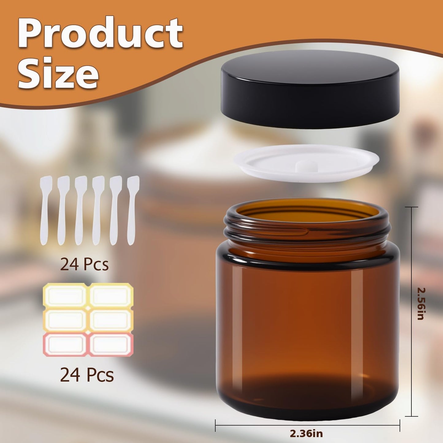24 Tarros Vidrio 4oz con Tapas Ambar
