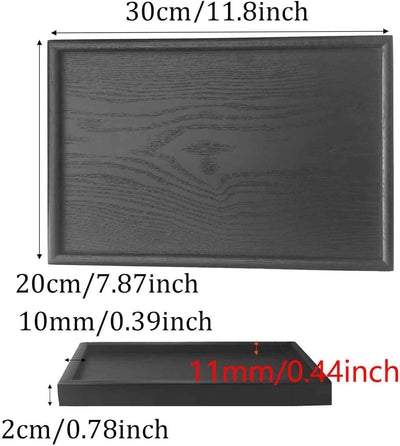 Bandeja de madera negra 12 x 8 pulgadas con bordes elevados para decoración del hogar