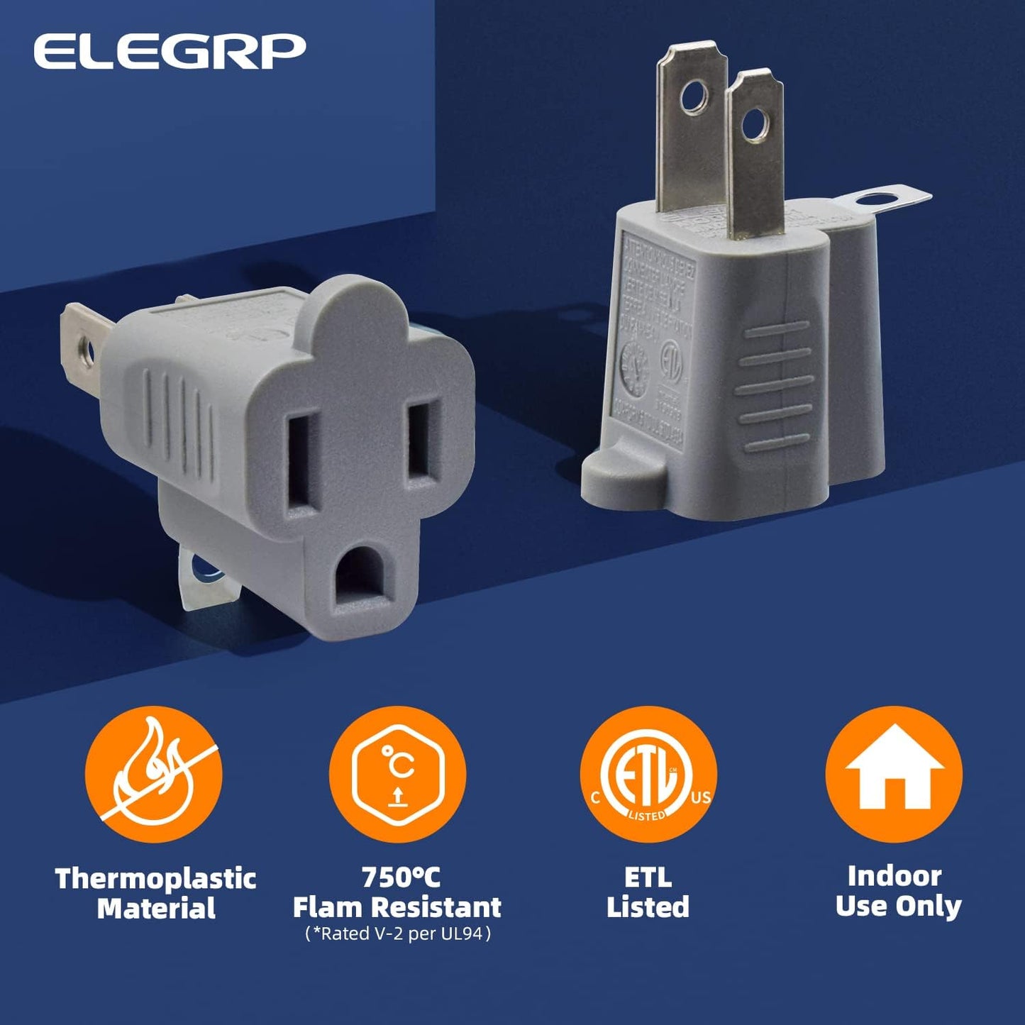 Adaptador 2 a 3 puntas set 6 gris certificado ETL