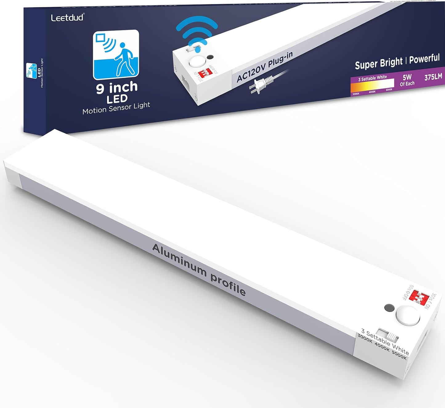 Iluminación gabinete 9pulg sensor movimiento 120V LED CCT