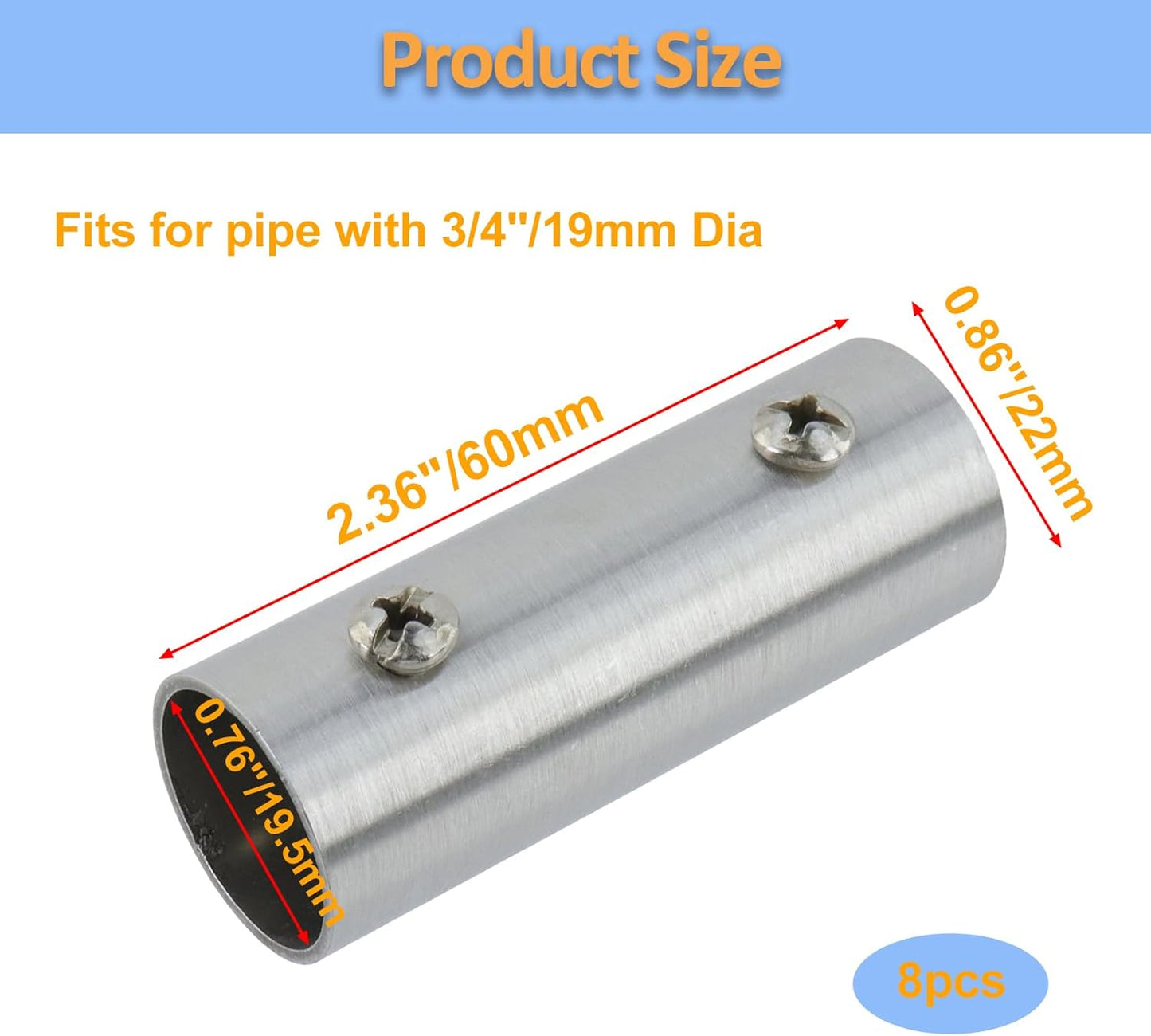 Conector tubería recta 3/4 pulg acero inox 2 vías