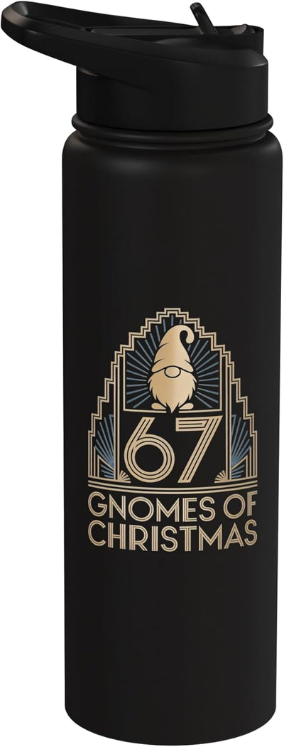 Botella de agua acero inoxidable aislada gnomos navideños art deco