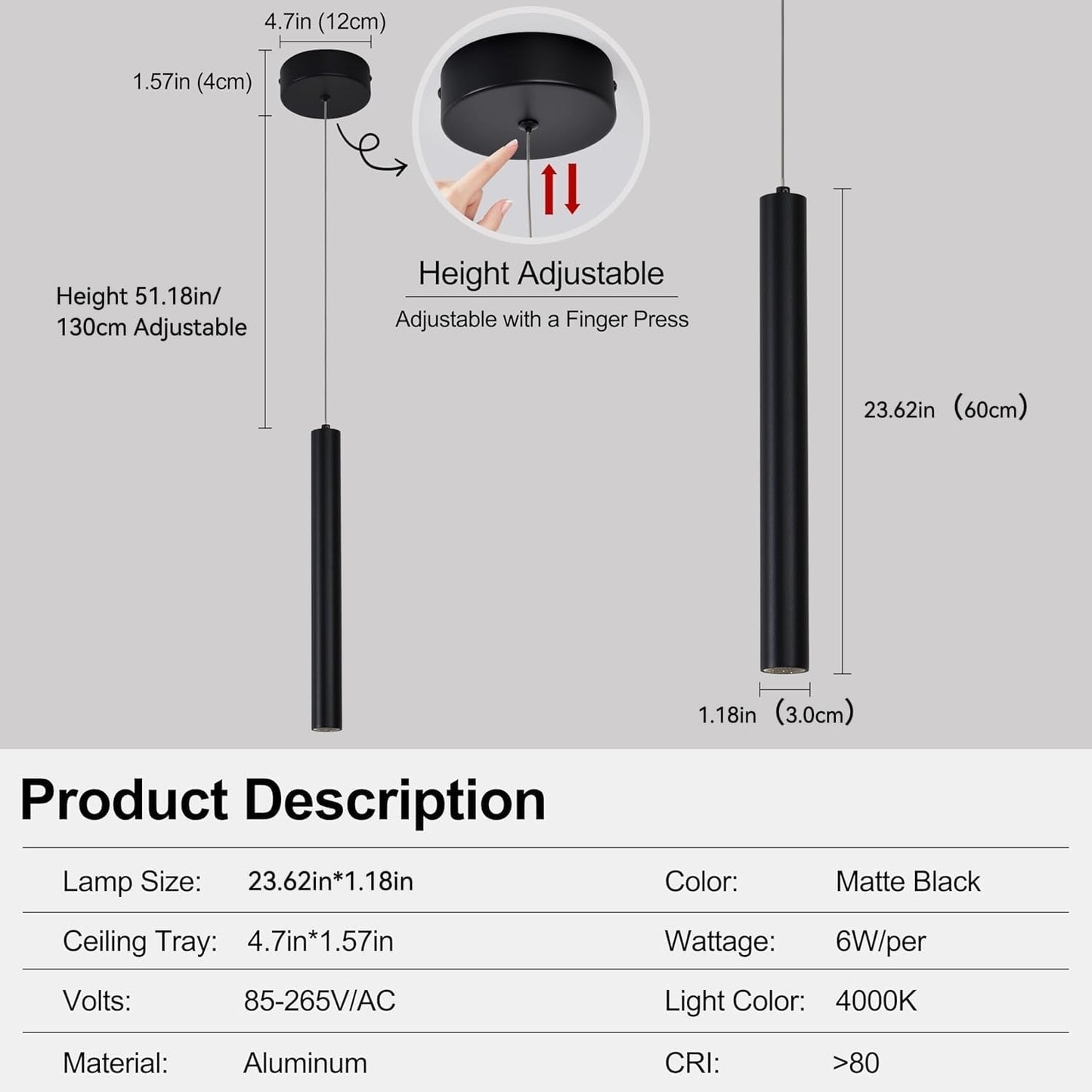 Lámpara colgante mini 3 luces LED para cocina isla comedor