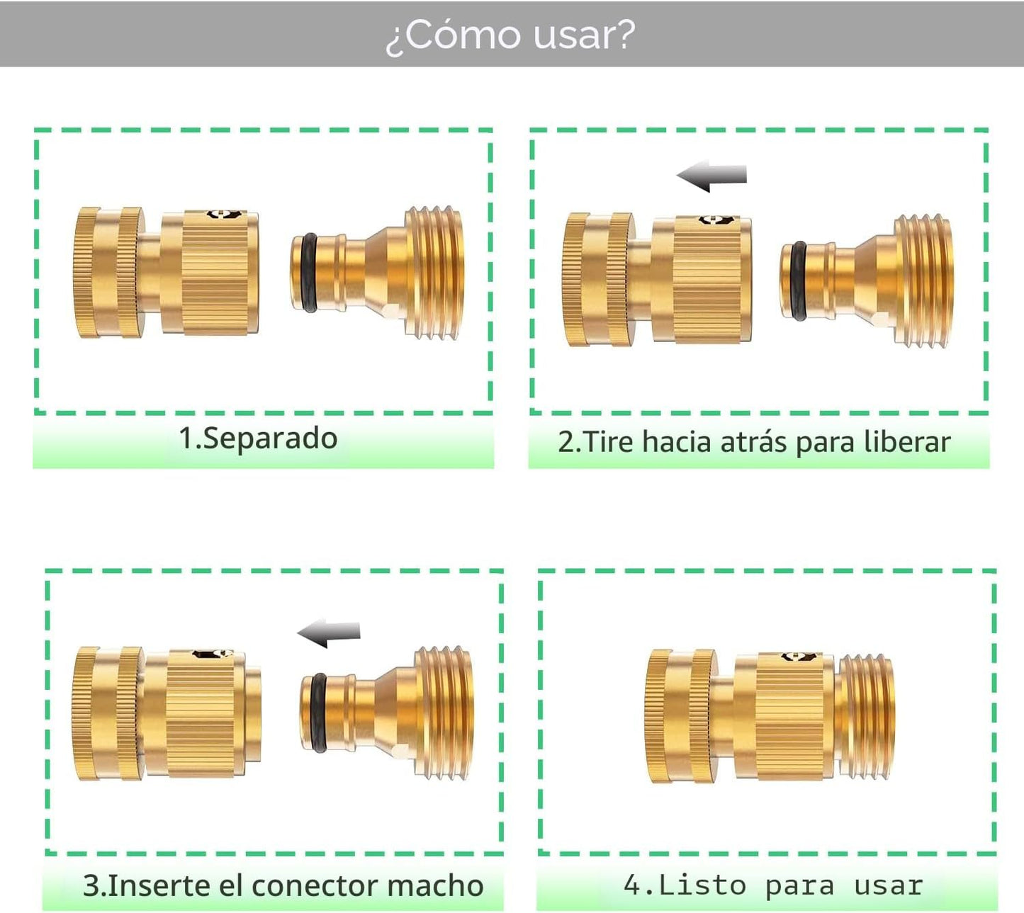 Juego 6 conectores manguera jardín latón 3/4pulg