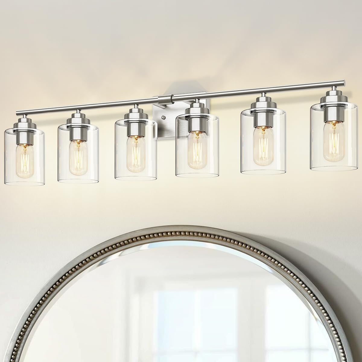 Lámpara tocador baño pared 6 luces níquel