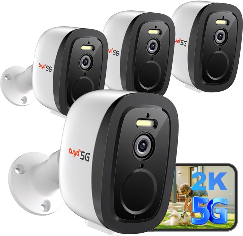 4 Cámaras Seguridad Inalámbricas 2K WiFi Detección Movimiento AI