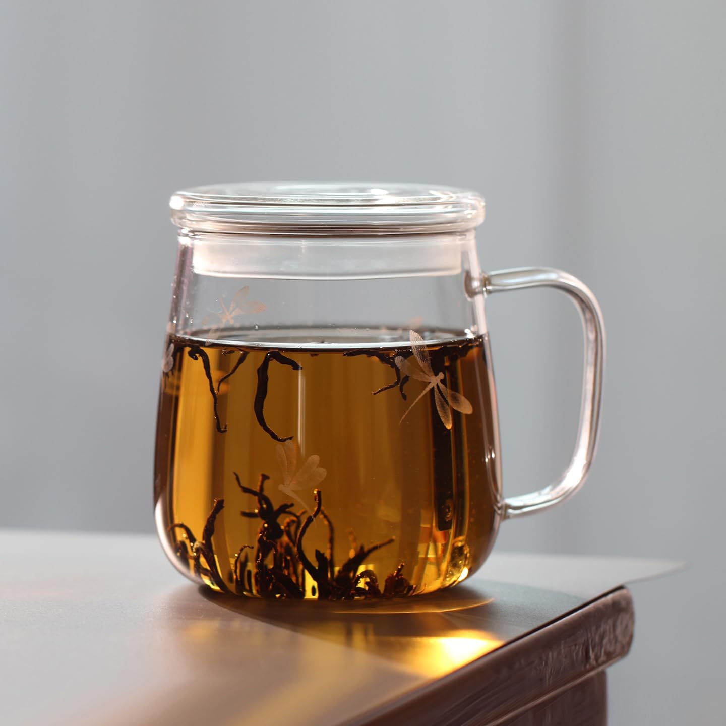 Taza de té con tapa y asa de vidrio borosilicato resistente al calor