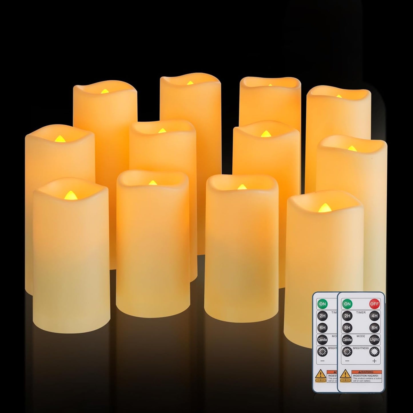 12 Velas LED sin Llama Impermeables para Exterior Marfil 2.2pulg