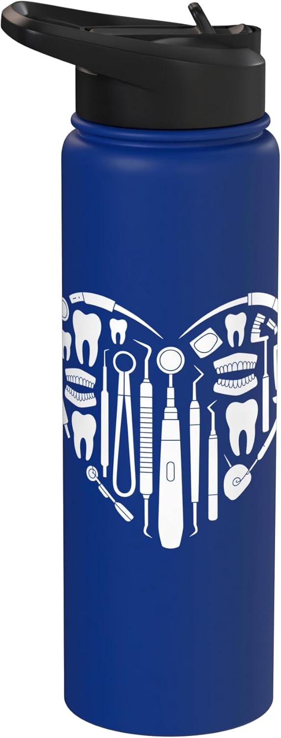 Set de instrumentos dentales de acero inoxidable con botella de agua aislada