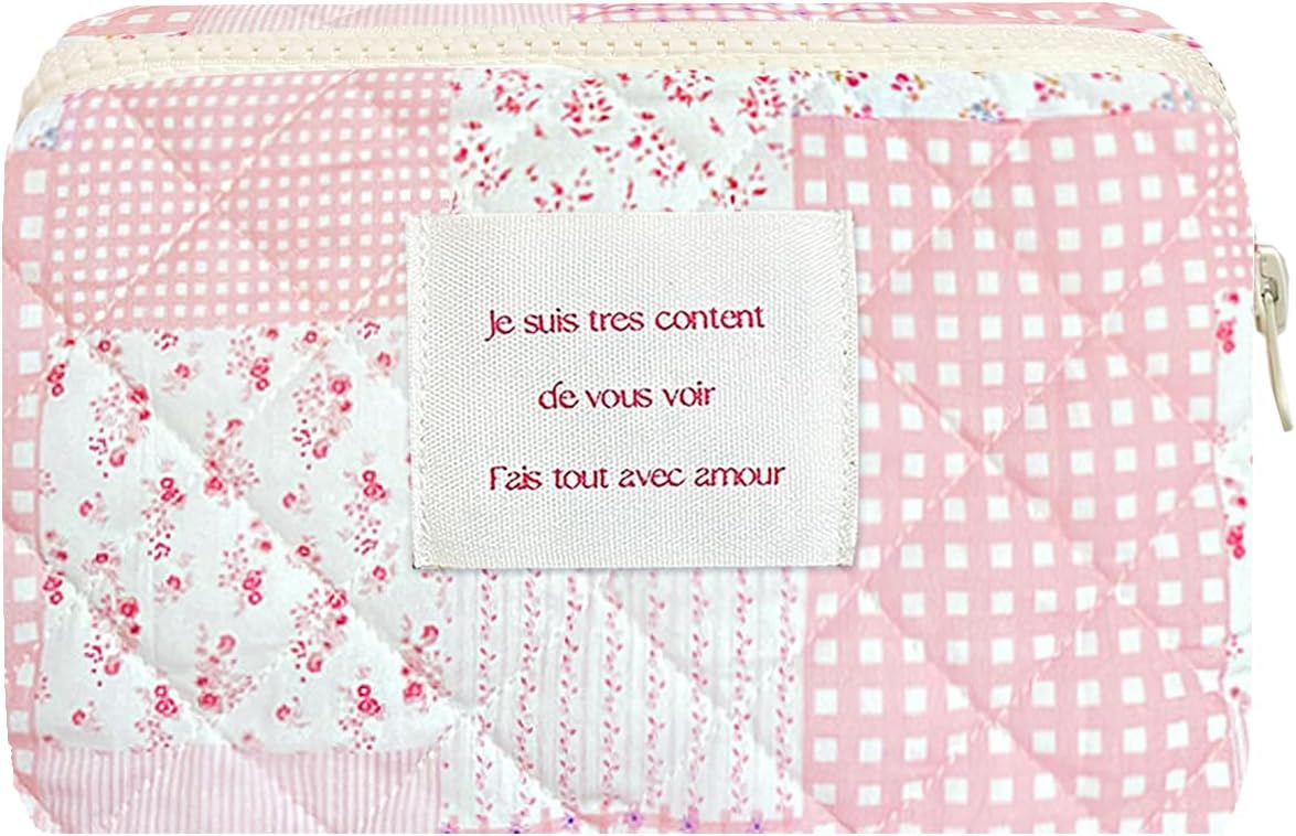 Bolsa maquillaje con cremallera flores mosaico rosa