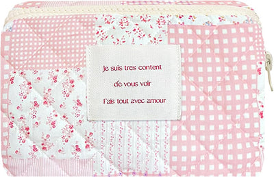 Bolsa maquillaje con cremallera flores mosaico rosa