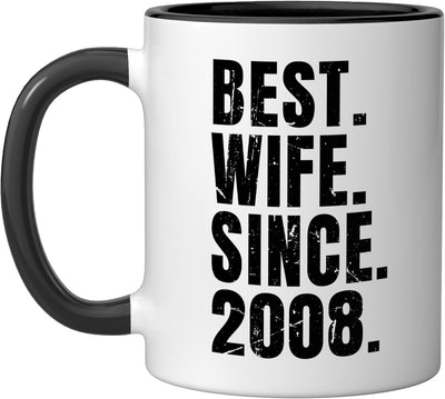 Taza cerámica retro para aniversario 2008 negra/blanca