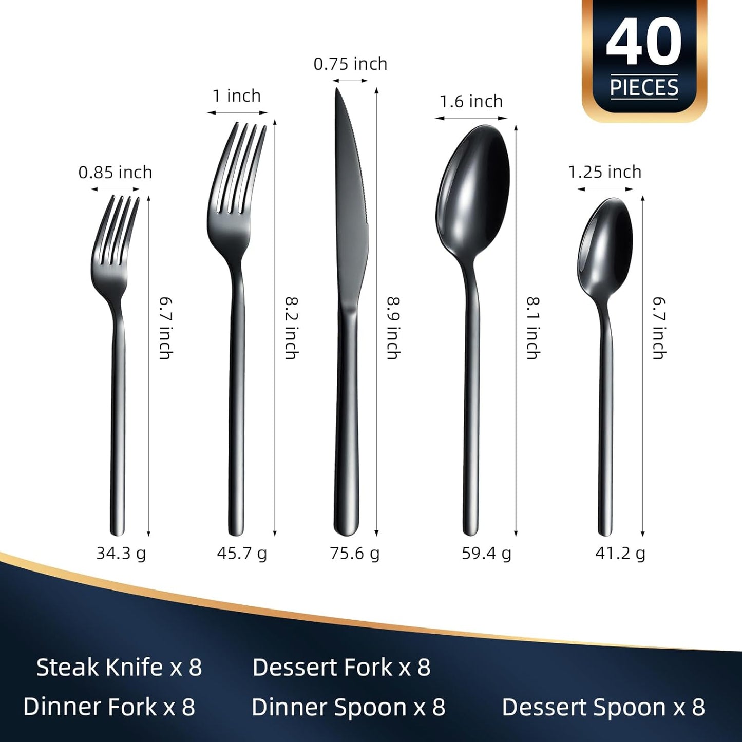 Set 40 Pzas Cubiertos Acero Inox Negro Servilletero