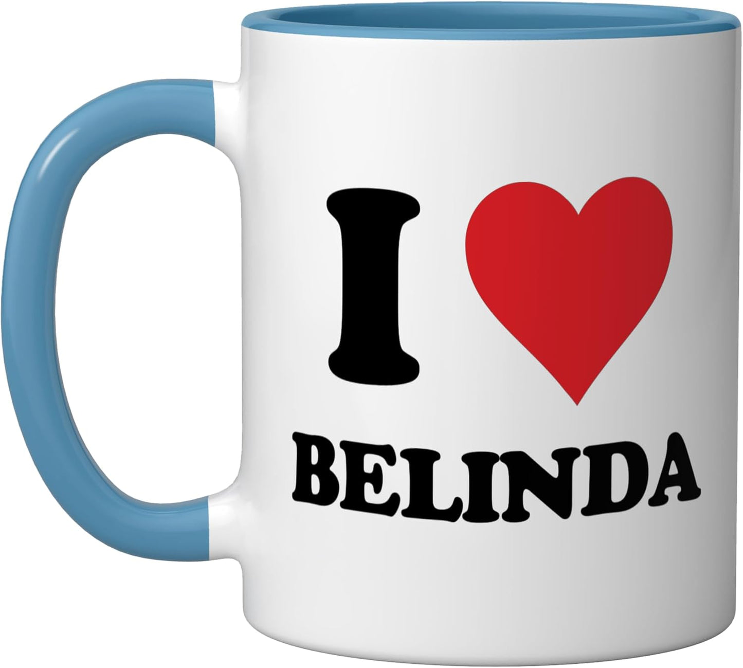 Taza cerámica personalizada azul/blanco I Heart Belinda
