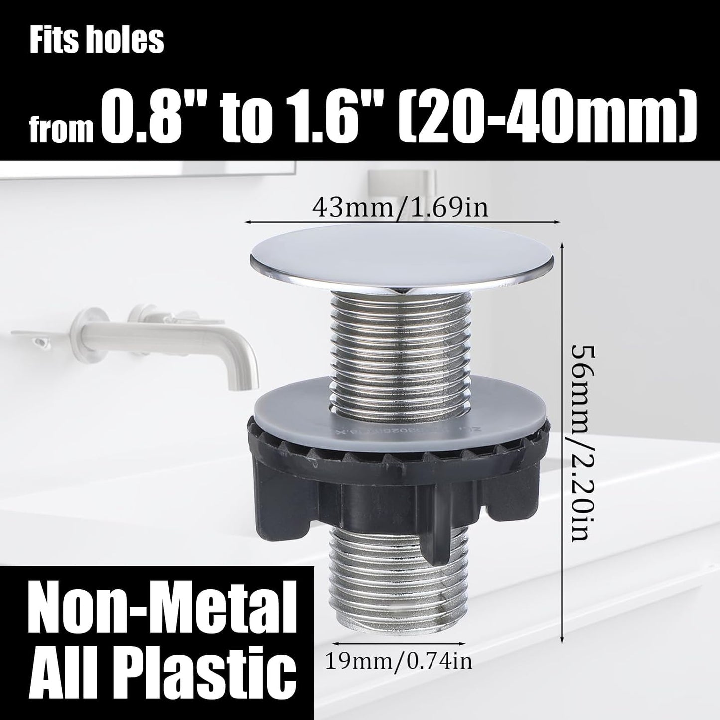 4 Tapones ABS para fregadero diámetro 1.7pulg acabado plateado