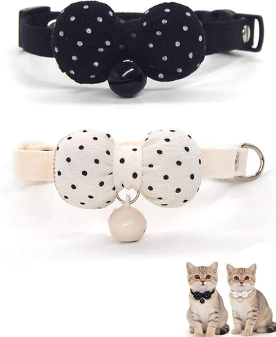 2 Collares Seguridad Gatos con Campana Lunares Negro Blanco