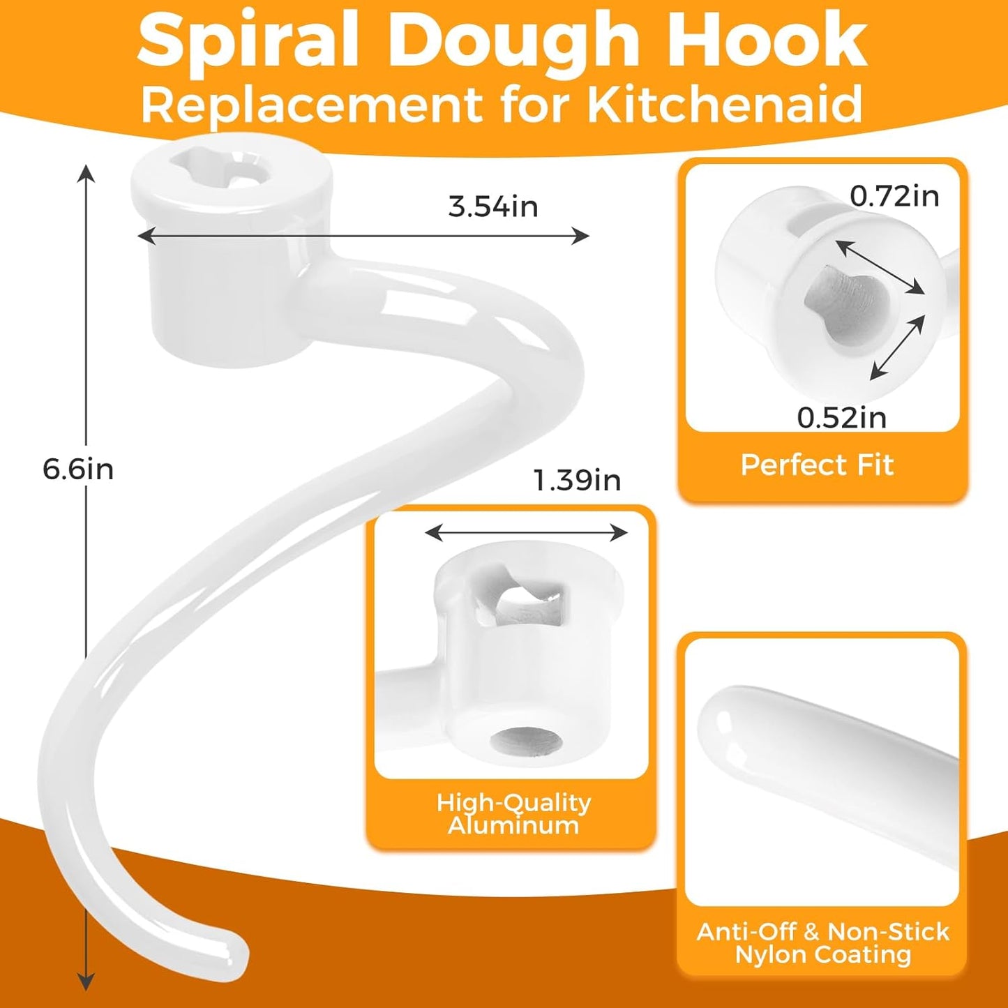 Gancho de masa en espiral para mezclador Kitchenaid 5 y 6 cuartos